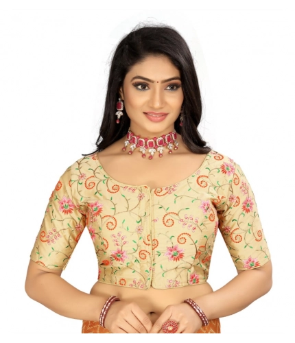 Women's Satin Floral Readymade Blouse (Beige, Size: Free Size)
