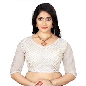 Generic Women's Georgette Embroidery Readymade Blouse (White, Size: Free Size)