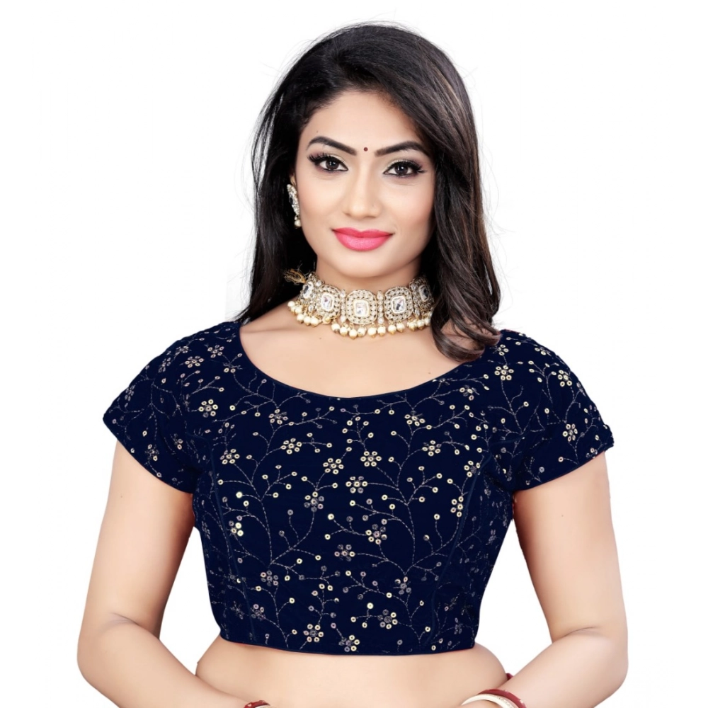Generic Women's Velvet Sequins Readymade Blouse (Navy-Blue, Size: Free Size)