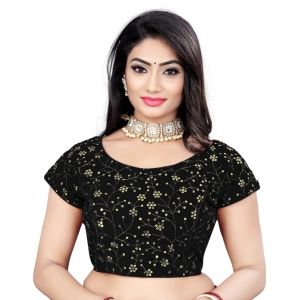 Generic Women's Velvet Sequins Readymade Blouse (Black, Size: Free Size)