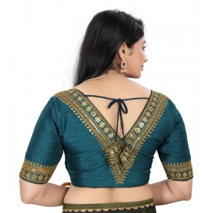 Generic Women's Banglory Embroidery Readymade Blouse (Teal, Size: Free Size)