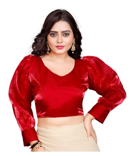Women's Organza Plain Readymade Blouse (Red, Size: Free Size)