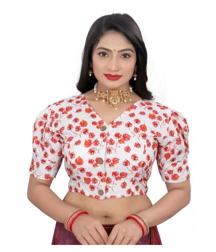 Women's Cotton Blend Floral Readymade Blouse (Red, Size: Free Size)