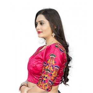 Generic Women's Malai Silk Floral Readymade Blouse (Pink, Size: Free Size)