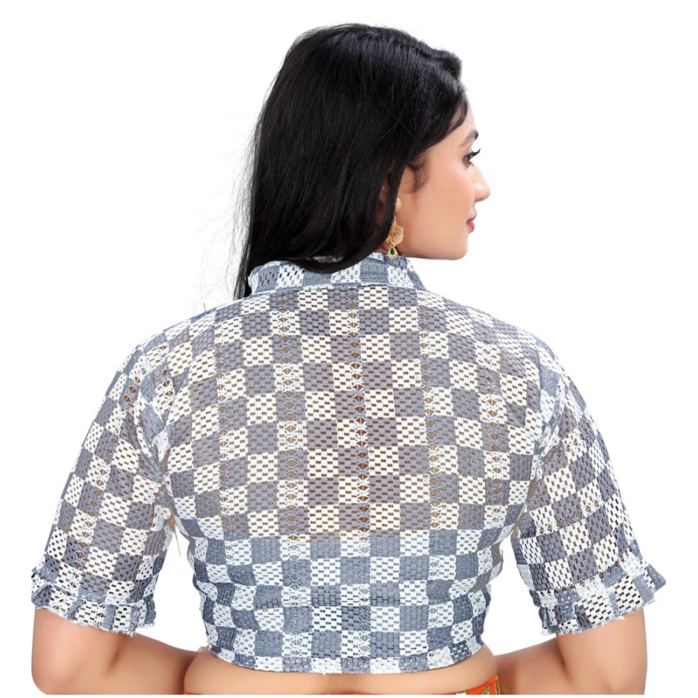 Women's Cotton Blend Checks Readymade Blouse (Grey, Size: Free Size) Women's Cotton Blend Checks Readymade Blouse (Grey, Size: Free Size)