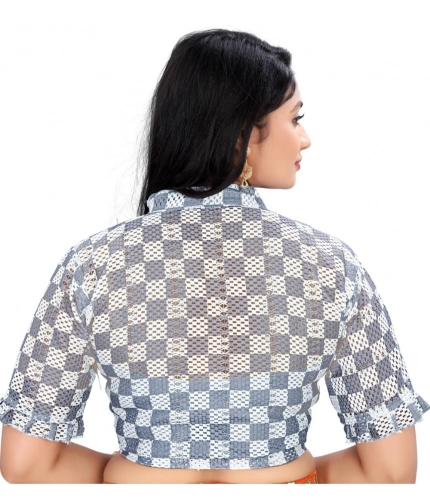 Women's Cotton Blend Checks Readymade Blouse (Grey, Size: Free Size) Women's Cotton Blend Checks Readymade Blouse (Grey, Size: Free Size)