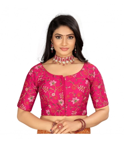 Women's Satin Floral Readymade Blouse (Pink, Size: Free Size)