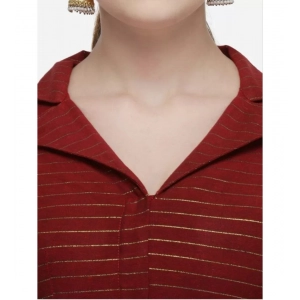 Generic Women's Cotton Striped Readymade Blouse (Maroon, Size: Free Size)