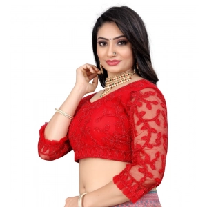 Generic Women's Nylon Net Embroidery Readymade Blouse (Red, Size: Free Size)