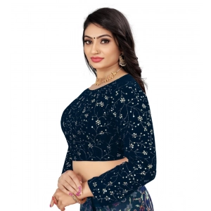 Generic Women's Velvet Embroidery Readymade Blouse (Navy Blue, Size: Free Size)