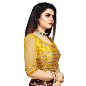 Generic Women's Phantom Silk Embroidery Readymade Blouse (Yellow, Size: Free Size)