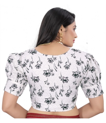 Women's Cotton Blend Floral Readymade Blouse (Black, Size: Free Size)