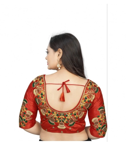 Women's Malai Silk Floral Readymade Blouse (Red, Size: Free Size) Women's Malai Silk Floral Readymade Blouse (Red, Size: Free Size)