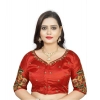 Women's Malai Silk Floral Readymade Blouse (Red, Size: Free Size)