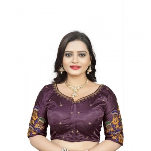 Generic Women's Malai Silk Floral Readymade Blouse (Purple, Size: Free Size)