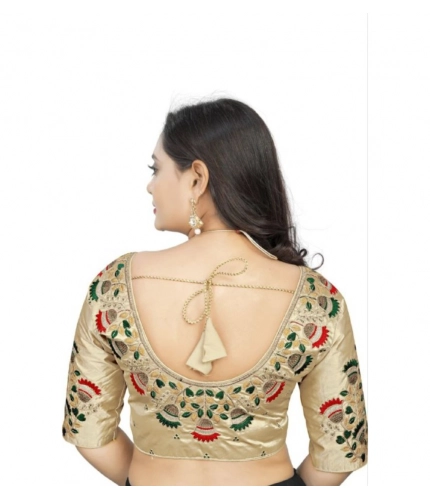 Women's Malai Silk Floral Readymade Blouse (Cream, Size: Free Size)