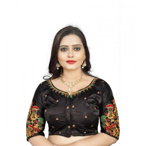 Generic Women's Malai Silk Floral Readymade Blouse (Black, Size: Free Size)