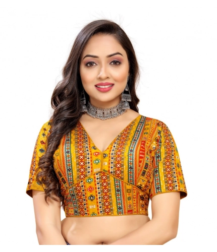 Women's Cotton Blend Plain Readymade Blouse (Mustard, Size: Free Size)