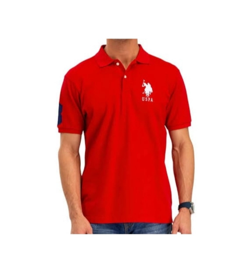 Men's Casual Half sleeve Solid Cotton Polo Neck T-shirt (Red)