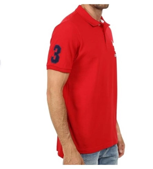 Men's Casual Half sleeve Solid Cotton Polo Neck T-shirt (Red)