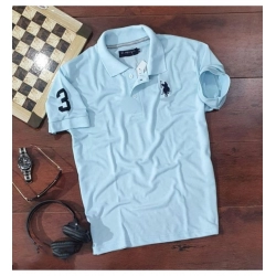 Men's Casual Half sleeve Solid Cotton Polo Neck T-shirt (Sky Blue)