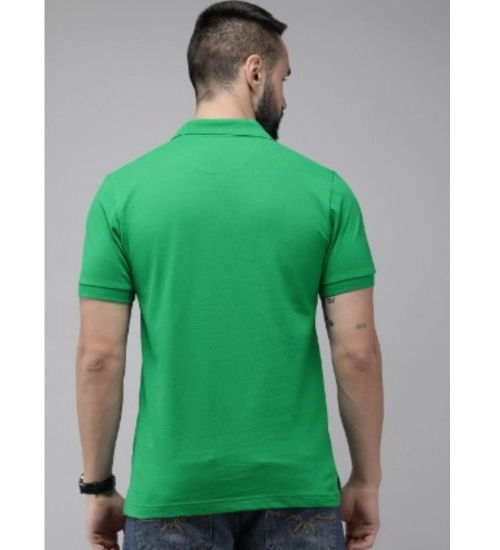 Men's Casual Half sleeve Solid Cotton Polo Neck T-shirt (Green)
