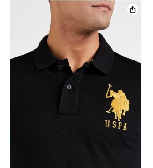 Men's Casual Half sleeve Solid Cotton Polo Neck T-shirt (Black)