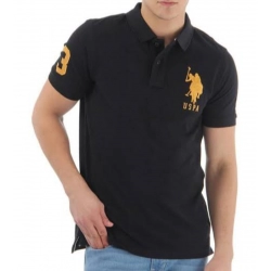 Men's Casual Half sleeve Solid Cotton Polo Neck T-shirt (Black)
