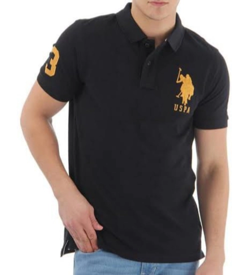 Men's Casual Half sleeve Solid Cotton Polo Neck T-shirt (Black)