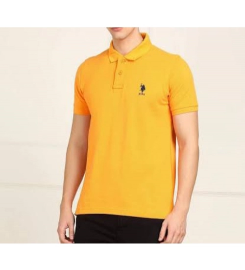 Men's Casual Half sleeve Solid Cotton Polo Neck T-shirt (Yellow)
