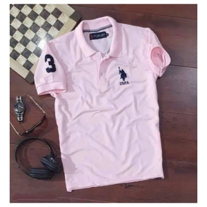 Generic Men's Casual Half sleeve Solid Cotton Polo Neck T-shirt (Pink)