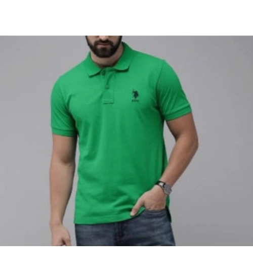 Men's Casual Half sleeve Solid Cotton Polo Neck T-shirt (Green)