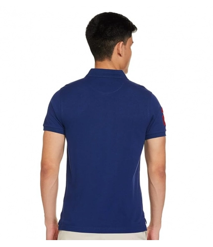 Men's Casual Half sleeve Solid Cotton Polo Neck T-shirt (Dark Blue)