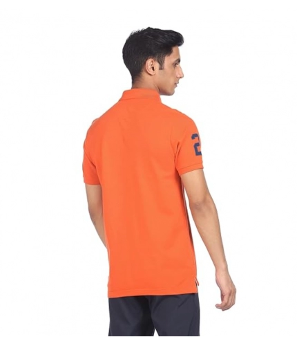Men's Casual Half sleeve Solid Cotton Polo Neck T-shirt (Orange)