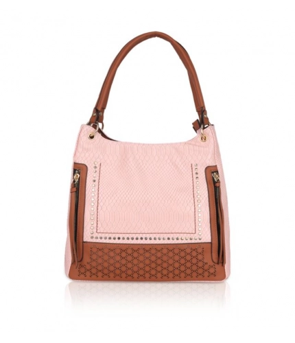 Women's Faux Leather Printed Tote Bag (Pink)