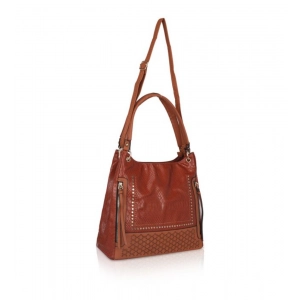 Generic Women's Faux Leather Textured Tote Bag (Brown)