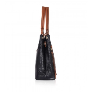 Generic Women's Faux Leather Textured Tote Bag (Black)