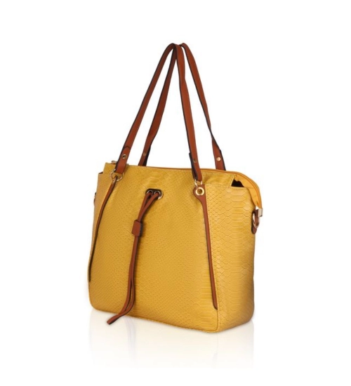 Women's Faux Leather Textured Tote Bag (Yellow) Women's Faux Leather Textured Tote Bag (Yellow)