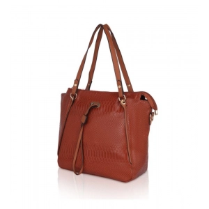 Generic Women's Faux Leather Textured Tote Bag (Brown)