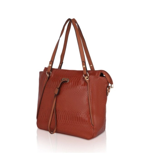 Women's Faux Leather Textured Tote Bag (Brown) Women's Faux Leather Textured Tote Bag (Brown)