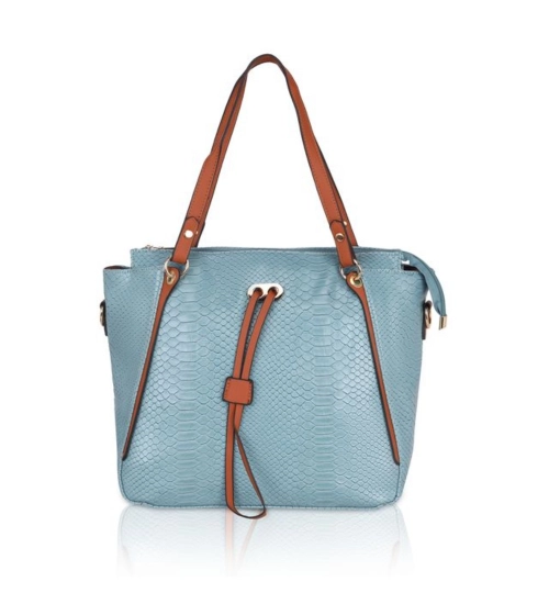 Women's Faux Leather Textured Tote Bag (Blue)