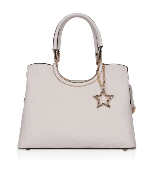 Women's Faux Leather Printed Adjustable Long Belt Handbag (White)