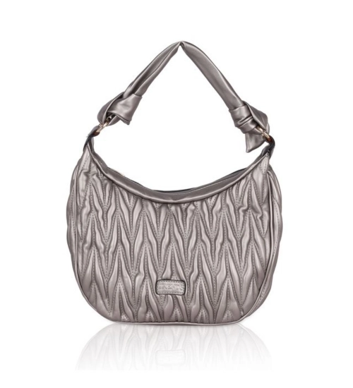 Women's Faux Leather Textured Handbag (Silver Grey)