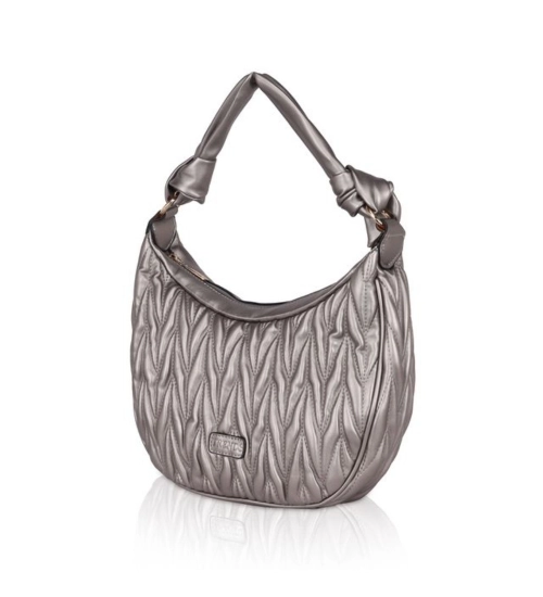Women's Faux Leather Textured Handbag (Silver Grey)