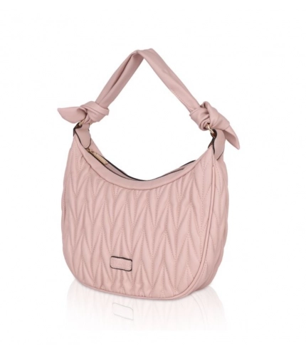 Women's Faux Leather Textured Handbag (Pink)
