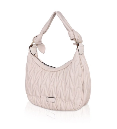 Women's Faux Leather Textured Handbag (Beige White)