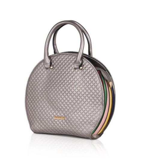 Women's Faux Leather Printed Adjustable Long Belt Handbag (Silver Grey)