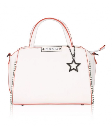 Women's Faux Leather Metal Beads Handbag (White)