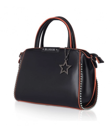 Women's Faux Leather Metal Beads Handbag (Black)