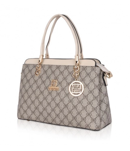 Women's Faux Leather Printed Handbag (Beige)
